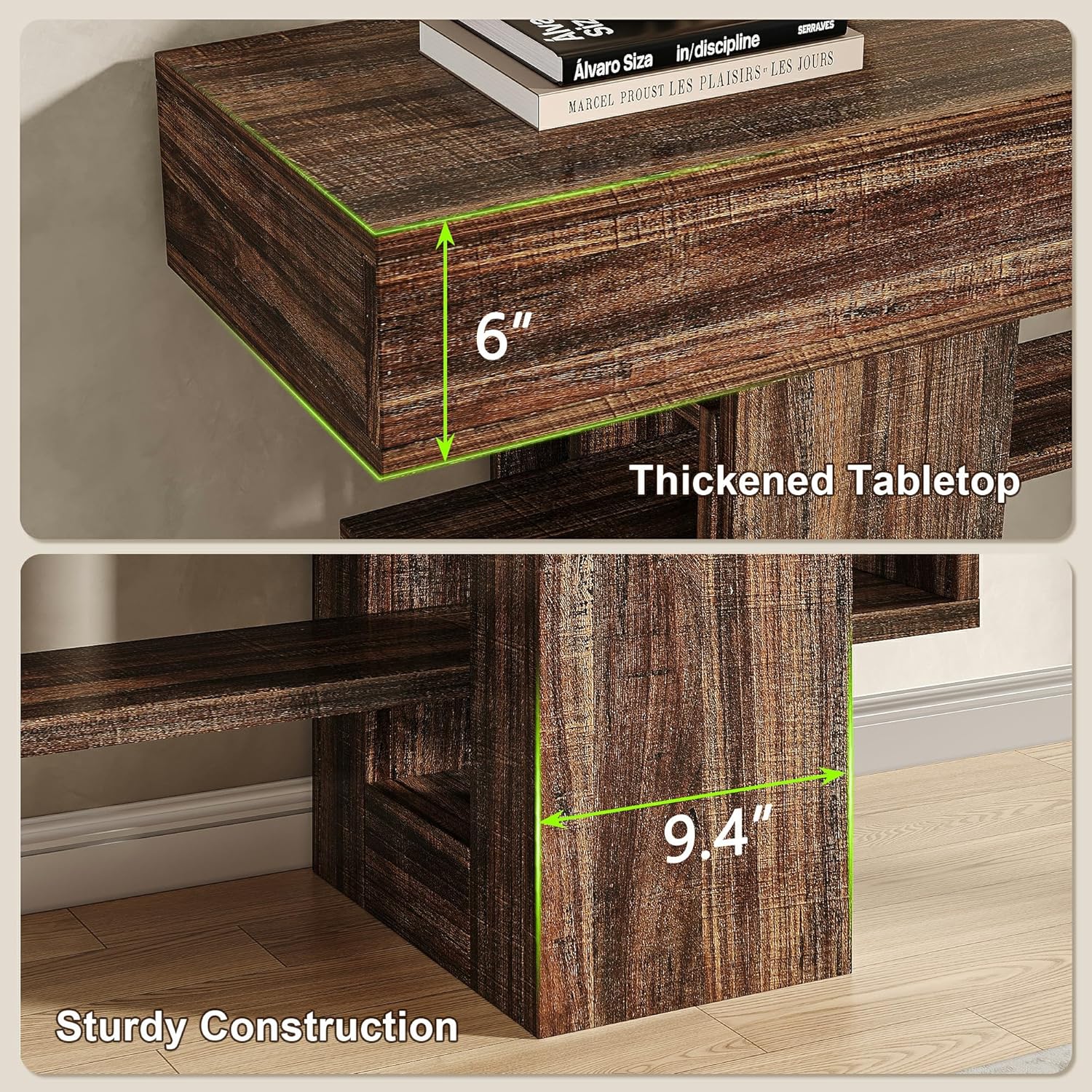 Feonase 63 Inches Long Console Table for Entryway, Wood Sofa Table Behind Couch with 3-Tier Storage, Narrow Entry Hallway Table for Living Room Entrance Foyer, Rustic Brown