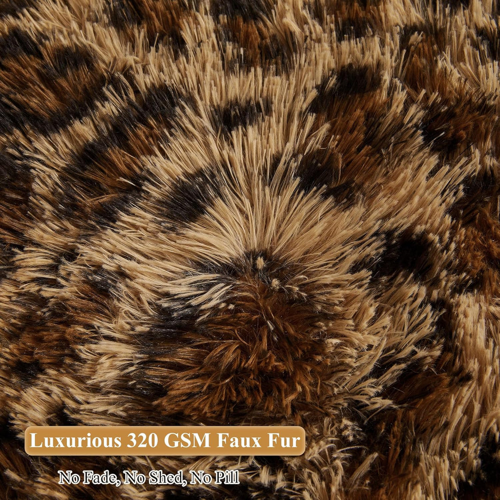 XeGe Faux Fur Leopard Print Bean Bag Chair Cover (No Filler), Fluffy Stuffed Animal Storage Cheetah Bean Bag Home Decor, Furry Fuzzy Big Beanbag Cover for Adults Teens Kids Girls, Anti-slip, Brown
