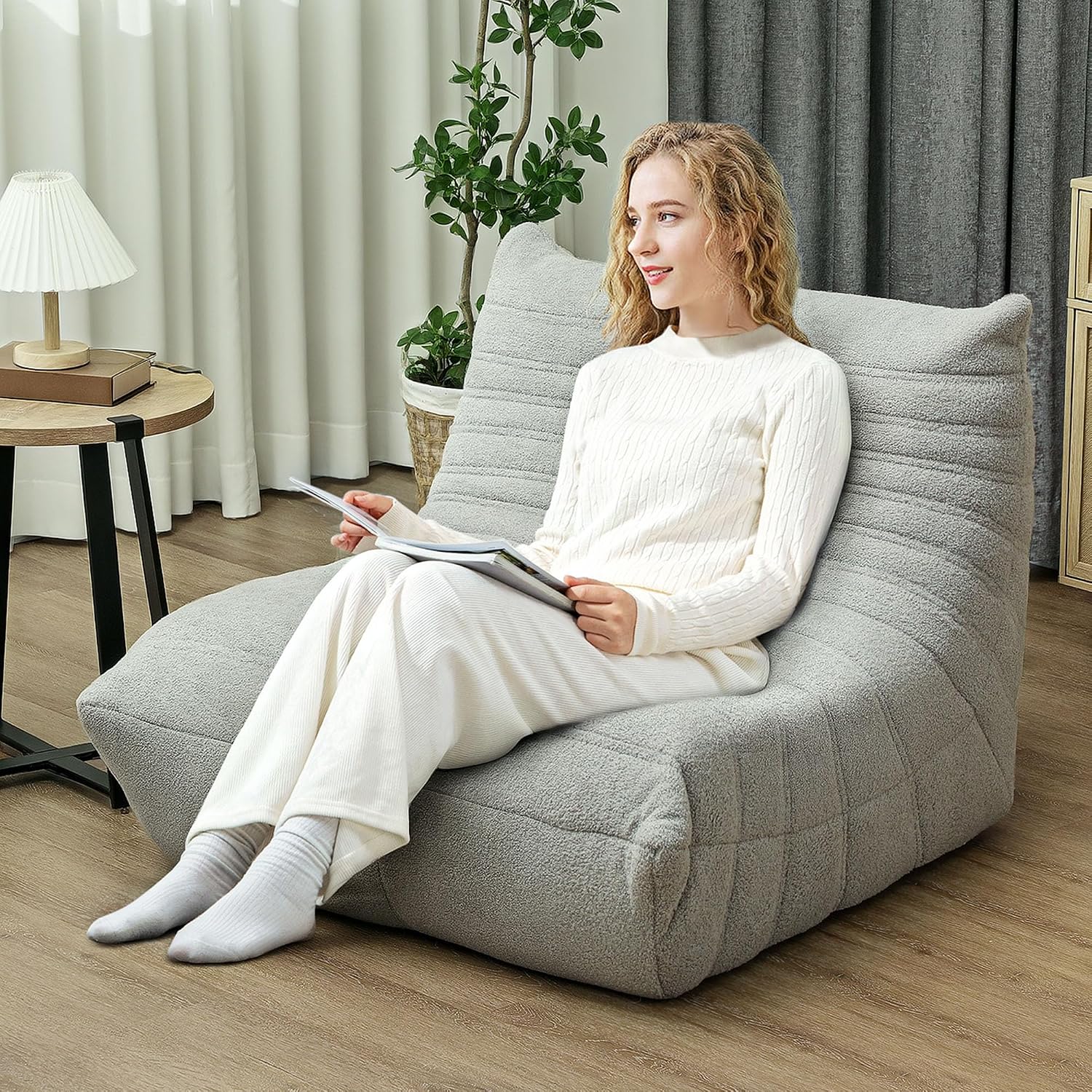HOMCOM Bean Bag Chair for Adults, Giant Fireside Chair, Light Gray | Lazy Sofa, Bean Bag Sofa, High Density Comfortable Foam, Living Room, Bedroom