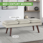 OSP Home Furnishings Amanda Mid-Century Modern Upholstered Bench with Solid Wood Tapered Legs, 54-inches, Linen Fabric