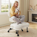 DurayLoly Cross Legged Office Chair, 360 Swivel, Folding Footrest, 5.12" Dual-Layer Plush Cushion, Height Adjustable, 300 lbs Capacity, Lumbar Support, Meditation Kneeling Chair, Off White