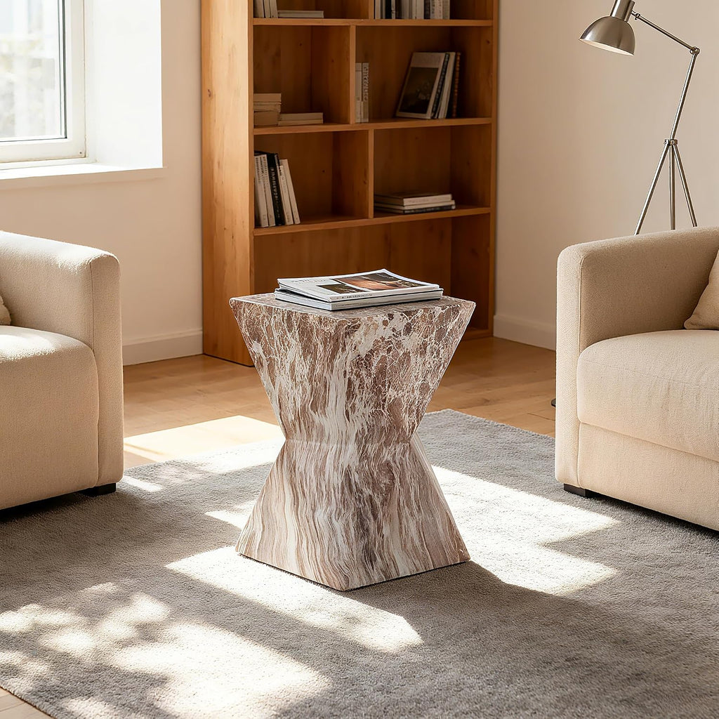 End Tables 12.4" Faux Marble Side Table, Indoor and Outdoor Marble Accent Table for Living Room, Patio, Garden