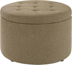 Convenience Concepts Designs4Comfort Round Shoe Ottoman 22" - Upholstered Footstool, Small Table, & Seat with Storage Compartment for Living Room, Entryway, Bedroom, Sandstone Fabric