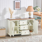 LKTART 47" Wood Sideboard Buffet Cabinet with Storage,Traditional Media Console with 2 Doors & 3 Drawers,Adjustable Shelves Credenza with Solid Wood Legs for Kitchen,Living Room,Brown+White
