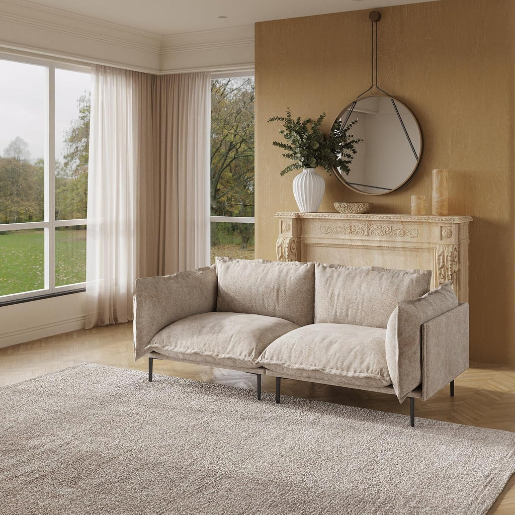 JACH 74.8" Cloud Sofa, Mid-Century Modern Love Seat Couches with Thick Cushion, Modular Couch with High Sofa Legs, Sofa Furniture for Small Space Living Room Office Apartment, Light Brown