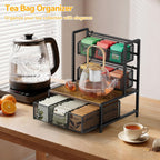 Tea Bag Organizer, 3 Tier Tea Bag Holder with Drawer, Tea Storage Chest for Countertop