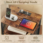 Huuger Nightstands Set of 2, Night Stand with Charger Station, 2 Drawer Side Table with Open Shelf, USB-C Port, End Table for Small Spaces, X Shaped Side Rail, Rustic Brown