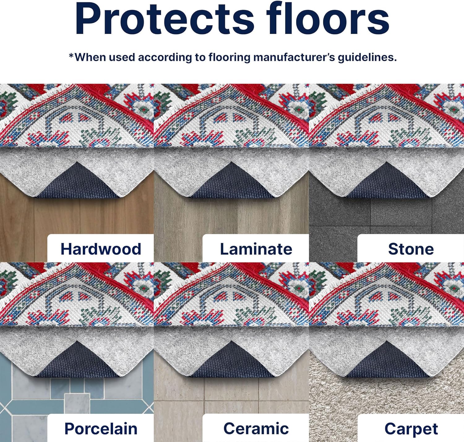 RUGPADUSA - Eco-Complete - 4'x6' - 1/4" Thick - Premiere Felt and Rubber Non-Slip Rug Pad, Made in USA, Low VOCs, 5-Year Warranty