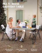 FanttikOutdoor Folding Table 4 Foot, Effortless Quick Adjustable Height Foldable Small Card Table, Fixing Lock, Stable for Party Dining Events Picnic Indoor Outdoor Camping, 1 Pack, Zeta X4 Pro White