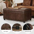 Joveco Storage Ottoman Bench 35" Faux-Leather Rectangular Tufted Ottomans Storage Room Organizer (Caramel)