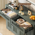 Fluted Buffet Sideboard Cabinet with Storages, Modern Buffet Table with 2 Drawers & 4 Doors, Wood Coffee Bar Console Table with Adjustable Shelves for Kitchen, Living Room, Dining Room, Green