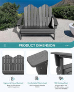 SERWALL Adirondack Bench, HDPE All-Weather Adirondack Loveseat, Outdoor Adirondack Chair for 2, Grey