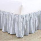 Laura Ashley - Queen Bedskirt, 100% Cotton Fabric with a Smooth and Lightweight Construction, 14.5" Drop Length, Stripe Bedding Design (Classic Ticking Blue)