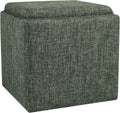 HomePop Home Decor Storage Ottoman with Tray Top|Upholstered Modern Square Storage Ottoman with Storage for Living Room & Bedroom, Green Clover Fabric