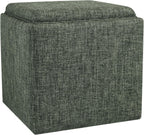 HomePop Home Decor Storage Ottoman with Tray Top|Upholstered Modern Square Storage Ottoman with Storage for Living Room & Bedroom, Green Clover Fabric