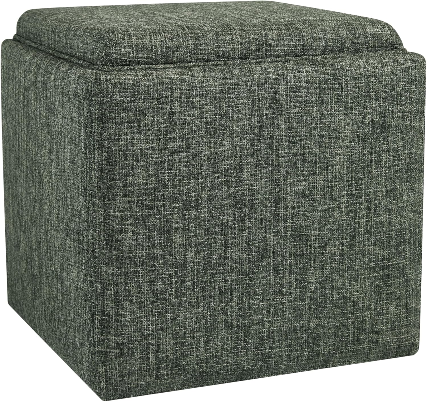 HomePop Home Decor Storage Ottoman with Tray Top|Upholstered Modern Square Storage Ottoman with Storage for Living Room & Bedroom, Green Clover Fabric