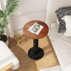Solid Wood Round Side Table, Small Drink Table,Cocktail Table, Wooden Pedestal End Table, Plant Stand for Living Room, Bedroom,Office and Corners (Walnut/Black, 11.8" W*21.65" H)