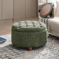 WUTUTUEE 30Inch Round Storage Ottoman with Tray, Modern Tufted Circle Coffee Table with Storage, Upholstered Ottoman with Removable Top for Living Room, Bedroom, Chenille Green