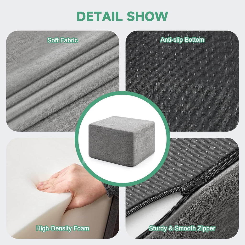 23.6'' Square Pouf Boneless Ottoman Foot Rest with High-Rebound Solid One-Piece Foam and Removable Washable Cover for Living Room, Gaming, Movie Watching - Grey