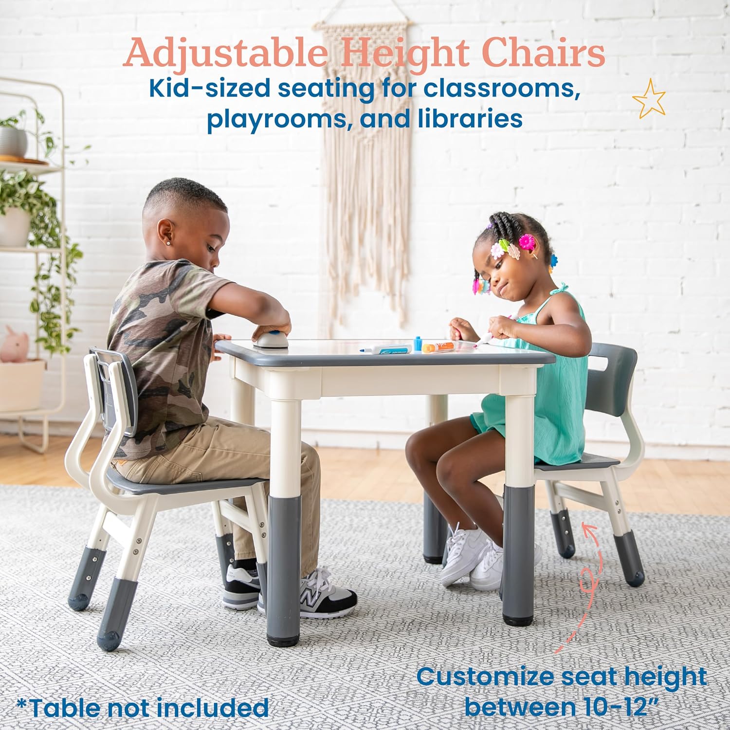 ECR4Kids Classroom Adjustable Chair, Flexible Seating, Grey, 2-Pack