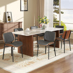 Dining Chairs Set 2 Solid Wood Backrest Modern Metal Chairs Upholstered Pu Leather Dining Chairs with Adjustable Foot Pad for Kitchen Dining Room Deep Grey