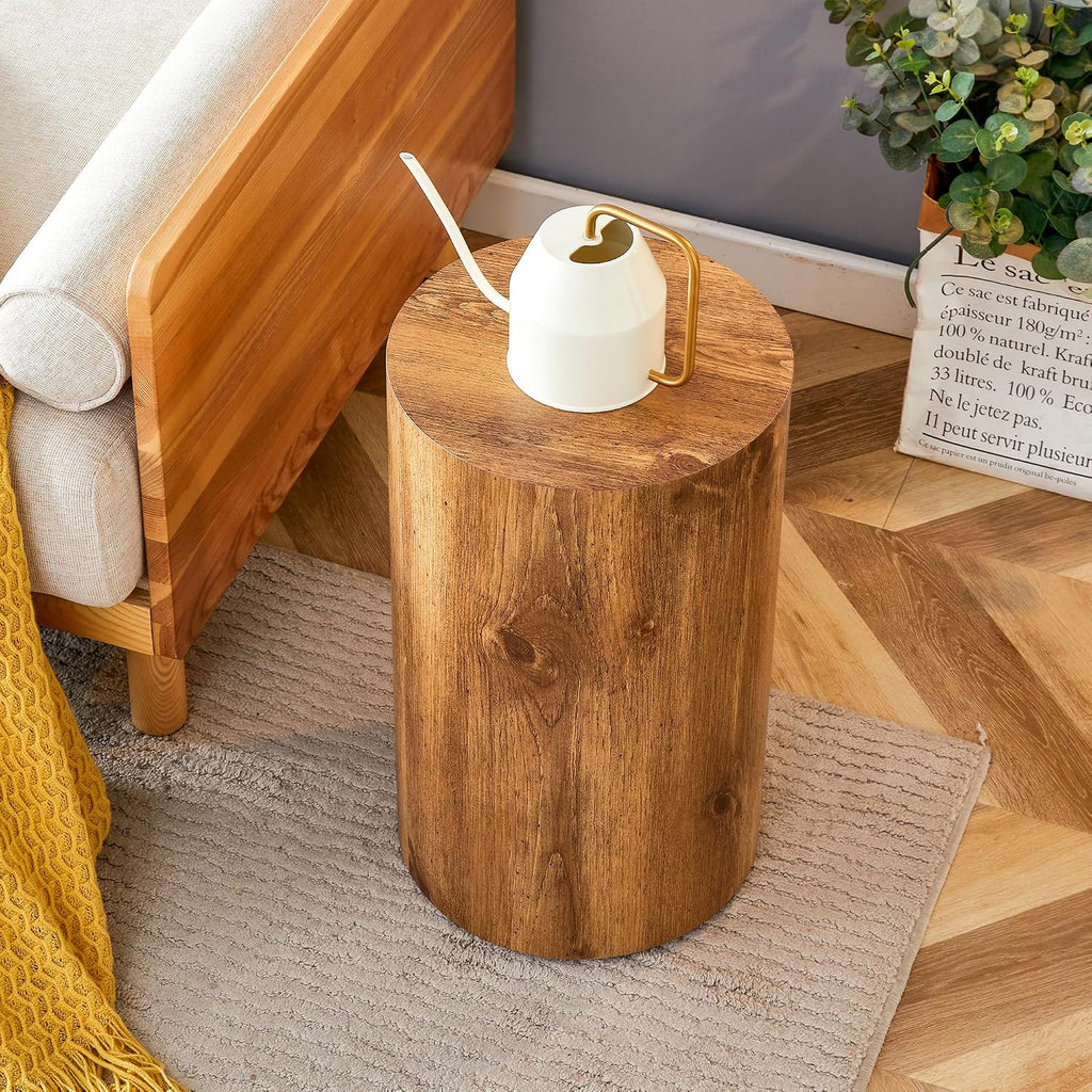 Wooden End Table Round Side Table Imitation Marble Grain Coffee Table Modern Bedside Nightstand Table for Living Room,Office, Apartment,Fully Assembled