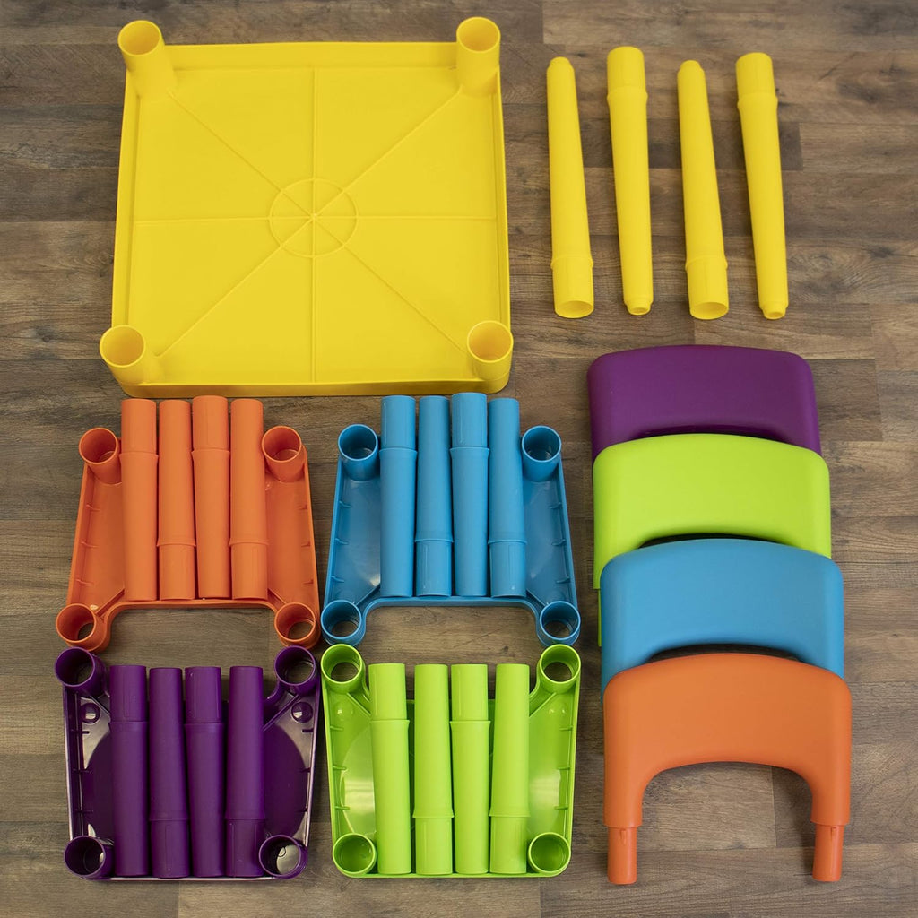 Humble Crew Toddler Table and Chair Set for Kids, Indoor Outdoor, Plastic | Lightweight 5 piece activity desk, easy to clean surface, great for crafts, snacks, and homework in any playroom or bedroom