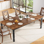 IDEALHOUSE 71" Dining Table for 6-8 People, Modern Rectangular Kitchen Table with Sturdy Metal Legs, Large Wood Farmhouse Dining Room Table for Home Office, Conference, Black & Retro