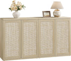 SICOTAS Rattan Sideboard Buffet Storage Cabinet - 2 Pieces Boho Coffee Bar Console Cabinet with Storage & Adjustable Shelves, Farmhouse Large Credenza Stand for Living Room, Hallway, Kitchen