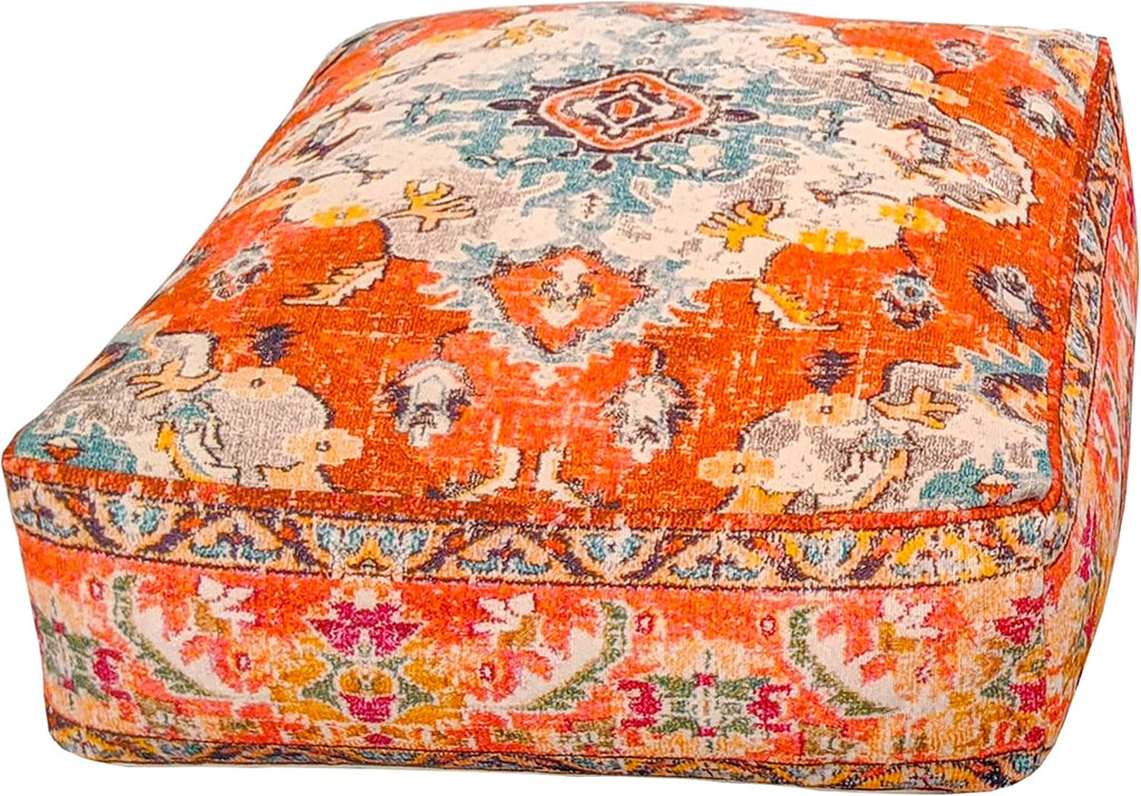 Mandala Life ART Large Yoga Décor Bean Bag Cover Orange Boho Chic Orange Decorative Floor Cushion Moroccan Seating Area Perfect for Living Room, Bedroom, Nursary or Children Room Unstuffed