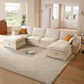 162.2" Washable Oversized Modular Sectional Sofa, Cloud Couch with Fully Removable Cover, Comfy Sectional Couches for Living Room, Performance Fabric, Beige, 4-Seater with 2 Storage Ottoman,U-Shaped