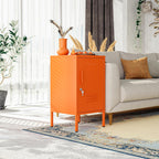 Single Door Lockable Metal End Table & Children's Bedside Table, 2-Tier Storage Cabinet with Adjustable Shelf, Easy Assembly Side Table for Living Room Bedroom Home Office Orange