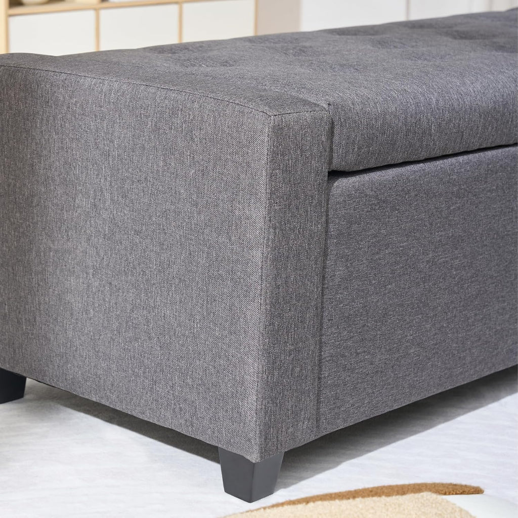 Storage Bench for Bedroom, 48.4'' End of Bed Grey Ottoman Lined Fabric Upholstered Shoe Bench for Entryway, Hallway, Bedroom, Cloakroom, Living Room, Grey.