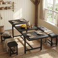 GarveeHome 5 Piece Extendable Dining Table Set for 4-6, Kitchen Table & 2 Upholstered Benches w/Metal Corner Protector, Dining Room Table Set for Small Space, Apartment, Easy Assemble, Retro Black