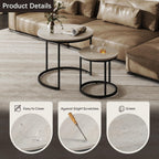 Otterease Nesting Tables Set of 2, Round Coffee Table, Small Nesting Coffee Table with Adjustable Non-Slip Fee, Wood Grain Top Nesting Tables for Living Room, Bedroom (Wood Grain Grey)