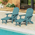 3-Position Adjustable Folding Adirondack Chair with Retractable Ottoman, HDPE Weather Resistant Patio Chair Set of 2 with Hidden Cup Holder for Lawn, Deck and Garden, Lake Blue