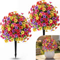 Set of 2 Artificial Topiary Ball Flowers for Outdoors Planters, 22'' Spring Decoration with Spike, UV Resistant Faux Summer Plants, Fake Bushes Decor Porch & Patio (Colorful Violet)