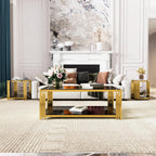 Black Mirror End Table for Living Room, Square,Asymmetrical Metal, Gold Lower Shelf, 19.9"