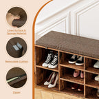 Shoe Storage Bench, 41" Entryway Organizer with Cushion, Brown | 10 compartments, heavy duty engineered wood, removable cushion, spacious family entryway organizer