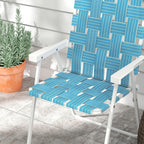 4-Pack Blue Folding Patio Chairs: Lightweight Steel FFor rame, PE Strap Seat, 264lb Capacity, Fold to 33" L x 2.75" H for Camping & Lawn