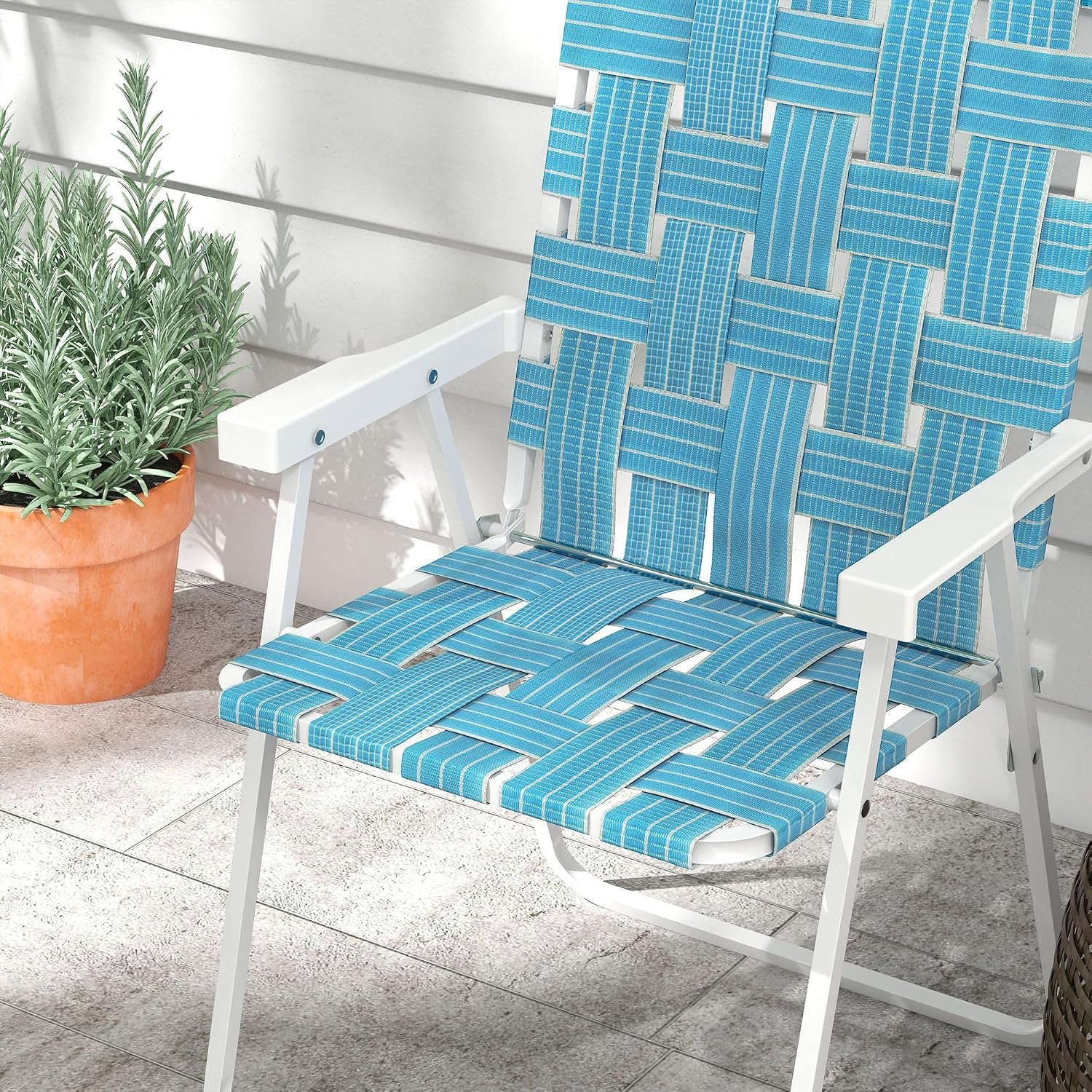 4-Pack Blue Folding Patio Chairs: Lightweight Steel FFor rame, PE Strap Seat, 264lb Capacity, Fold to 33" L x 2.75" H for Camping & Lawn