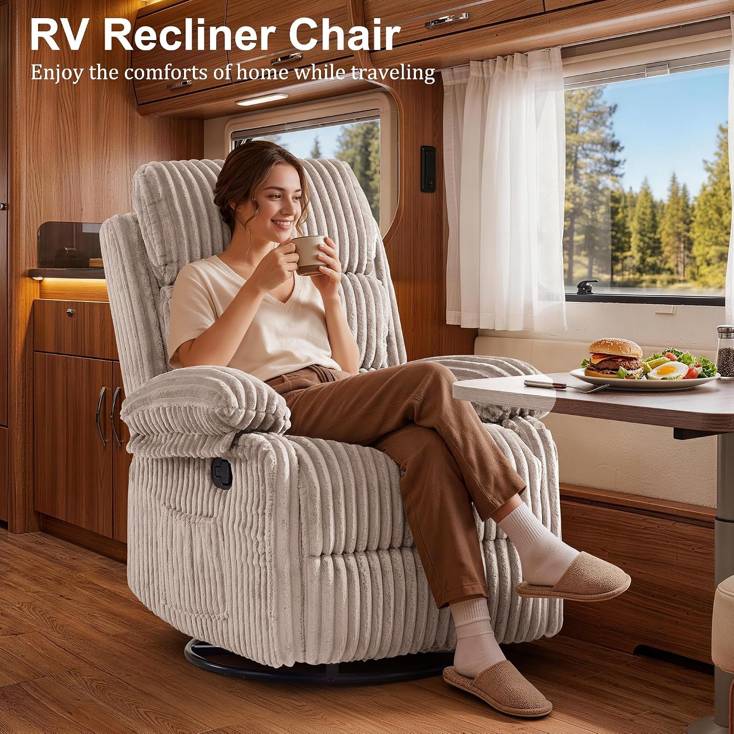 Korser Rocking Recliner Chair, Nursery Rocker Chair for Adults, Small Recliners for Small Spaces, Swivel Rocker Recliner with Cushion, Upholstered Rocking Chairs for Living Room, RV, Chenille