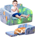 Lamerge 2-in-1 Soft Toddler Couch Fold Out,Foldable Toddler Chair, Glow in The Dark Kids Sofa for playroom,Convertible Foam and Floor Cushion for Boys and Girls (Blue and Dinosaur)
