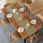 OFIKA Dining Table for 6-8 People, 70" Acacia Wood Rustic Rectangular Dinner Table with Metal Frame, Sandblast Finish, Natural Stained, Indoor Outdoor Kitchen Dining Room Table Large 70x33.2x30 inch