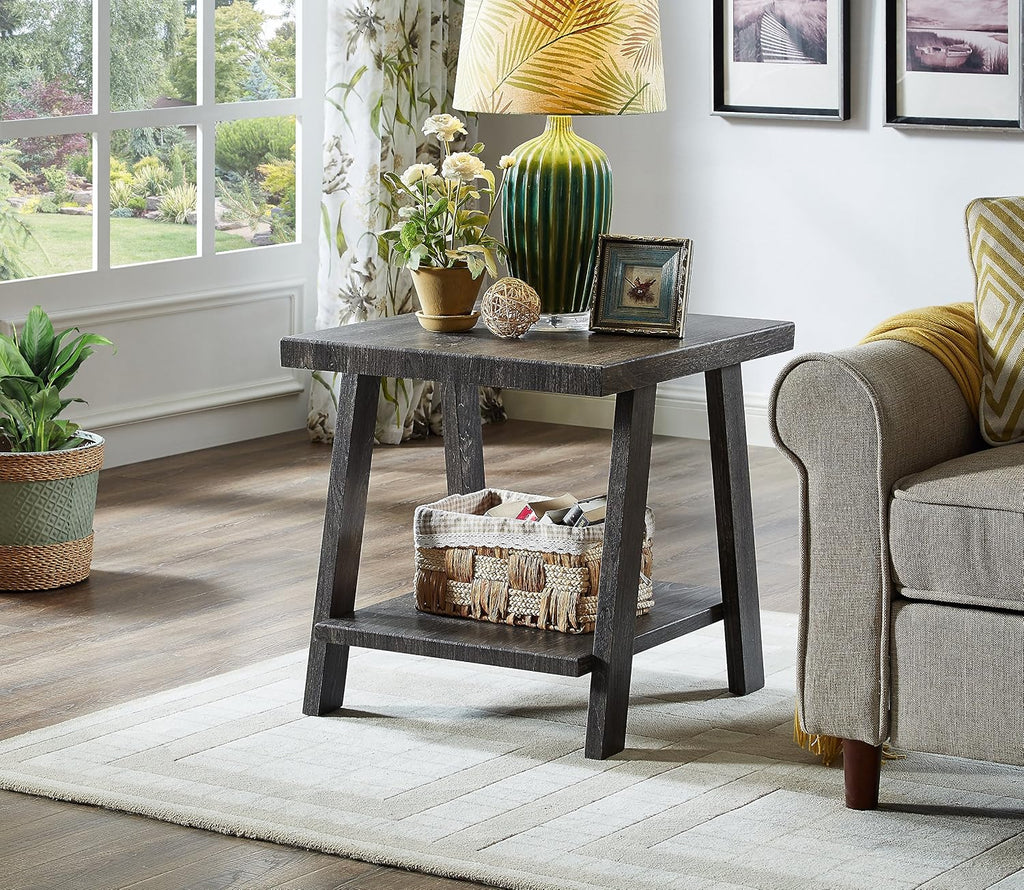 Roundhill Furniture Athens Contemporary Replicated Wood Shelf End Table in Charcoal Finish