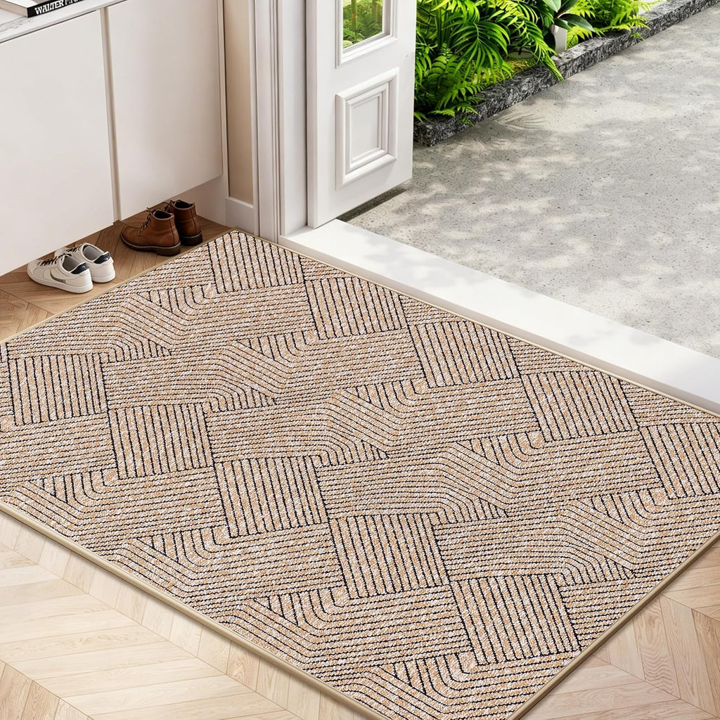 Indoor Door Mat 24"x36", Low-Profile Welcome Front Door Mat Indoor Entrance, Non Slip Rubber Backing Inside Doormat Washable Entryway Dirt Resistant & Absorbent 2x3 Entry Mat, Light-Brown