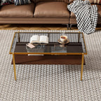 IANIYA Glass Coffee Table Modern Center Table,Small Coffee Table Sofa Side Tea Table for Living Room,Tempered Glass-top with Metal Frame