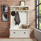 Crosley Furniture Seaside Hall Tree with Shoe Rack Bench and Coat Hooks for Hanging Storage, Distressed White