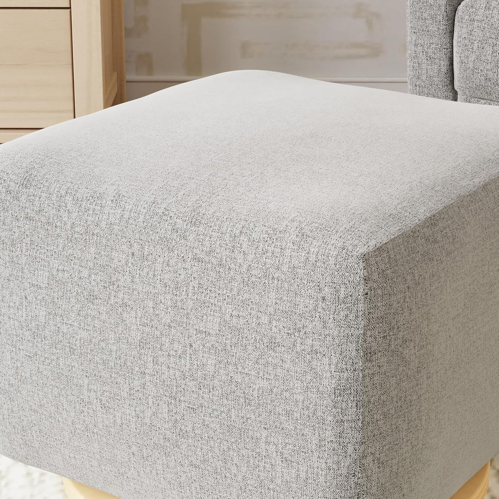 Babyletto Kiwi Gliding Ottoman in Performance Grey Eco-Weave with Light Wood Base, Water Repellent & Stain Resistant, Greenguard Gold and CertiPUR-US Certified
