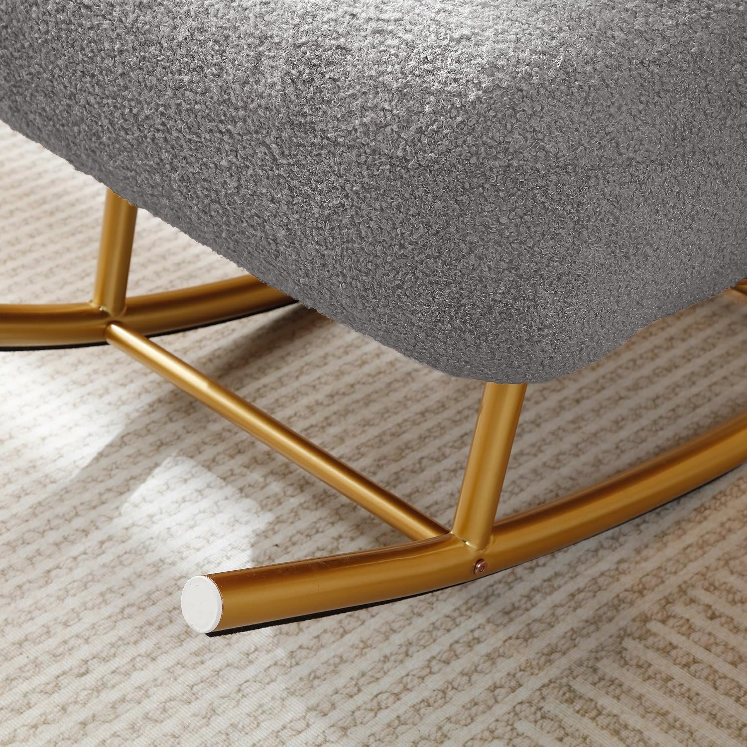 Sherpa Fabric Rocking Chair,Accent Upholstered Rocker Glider Chair for Baby and Kids,Comfy Armchair with Gold Metal Frame,Leisure Sofa Chair for,Bedroom,Living Room,Office,Grey
